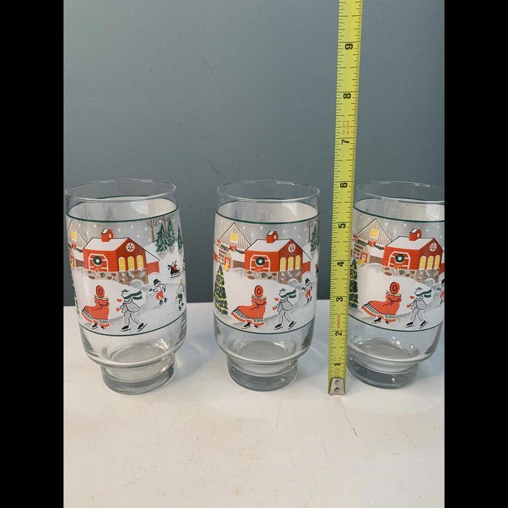 Sango Set of 3 Silent Night Christmas Glass Tumblers Joan Luntz 6” 16 oz Vintage - Picture 3 of 6